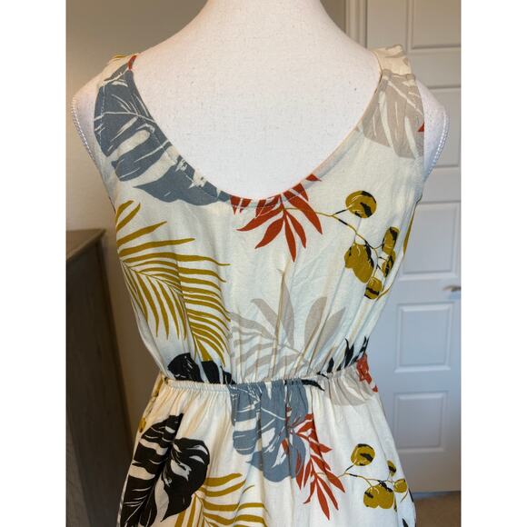 Monteau | Cream Linen Blend Floral A Line V Neck Button Front Dress | XS - Picture 11 of 14